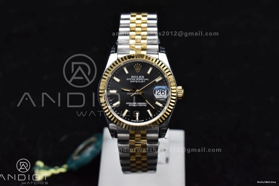 GSF on 278273 Steel DateJust 316L Stick Black Ladies Dial Markers Soft 31 Bracelet 561 YG President 1123